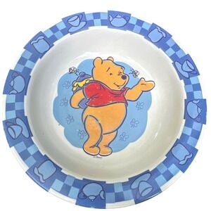 Zak Designs Disney Winnie the Pooh Melamine Bowl Blue Checkered Teapot Honey Bee